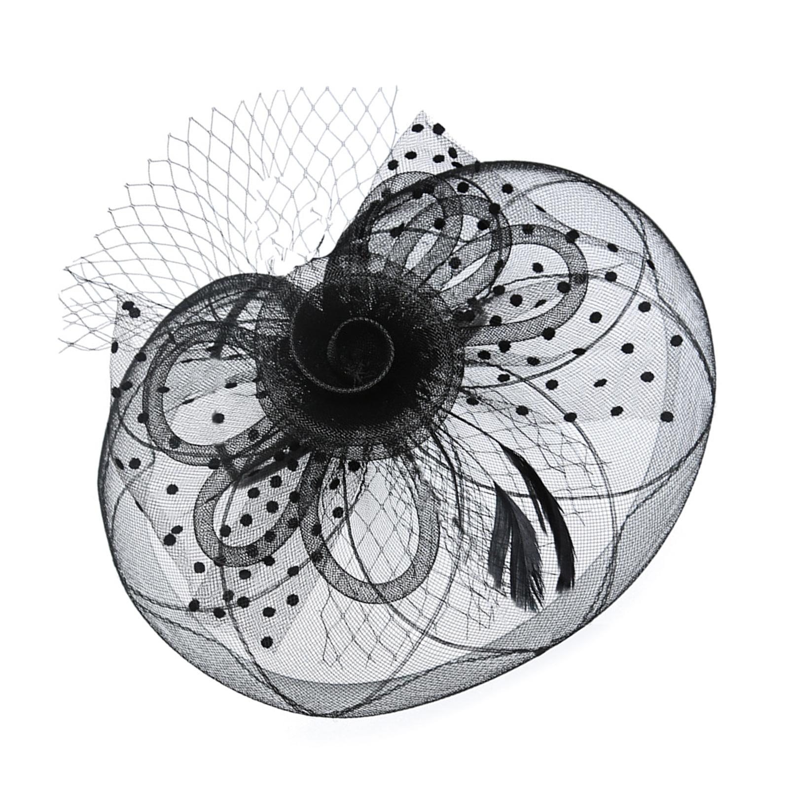 

Элегантная шляпка-фасинатор из сетки с перьями и цветами, нескользящий ободок для женщин, для чаепитий и маскарадов чёрный