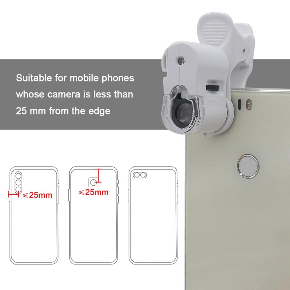 Universal Clip Microscope 61X LED Jewelry Magnifying Glass Cell Phone Clip Focusing Adjusted Pocket Microscope with Clip