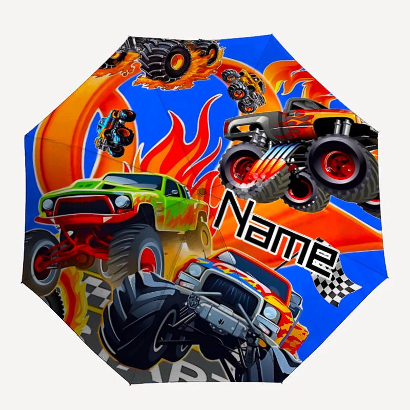 

1pc Monster Trucks Custom Name Automatic Folding Umbrella, Durable Plastic & Iron, Lightweight for Outdoor Daily Use S1230004