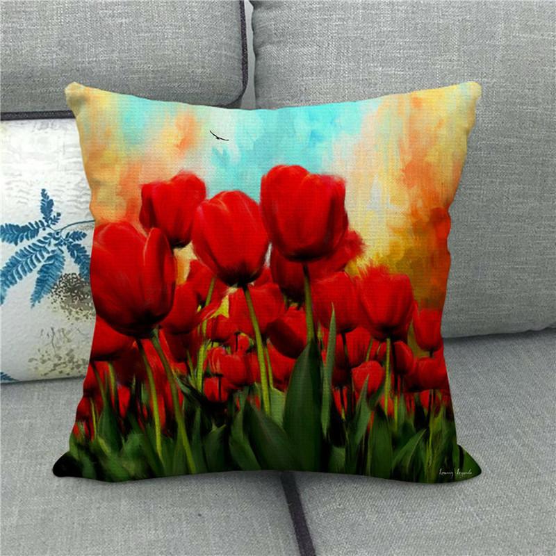 Watercolor Painting Of Beautiful Tulips Digital Printing Short Plush Pillow Covers For Car Sofa Office Cushion Cover Home Goods