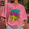 Colorful Tiger Graphic Tee, Vintage Washed Cotton Shirt and kids tshirt, Retro Animal Top
