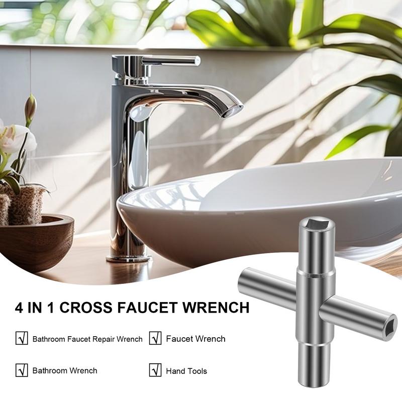 4 In 1 Universal Faucet Wrench 4 Way Steel Sillcock Key Wrench Cross Key Wrench Sleeve Socket Cross Water Key For Valve Faucet