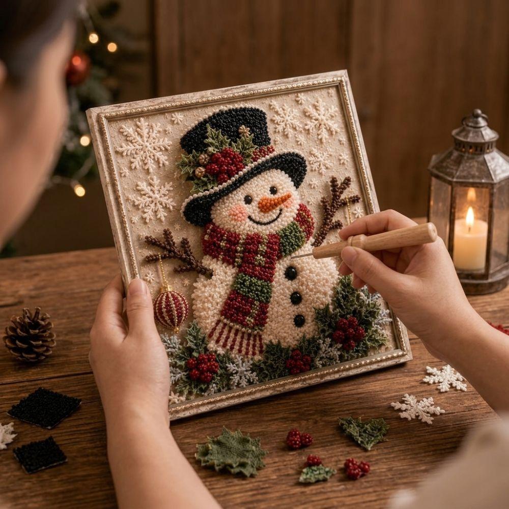 Handmade Christmas Fabric Poke Art Kit Educational Wall Hanging 3D Fabric Embroidery DIY Set Unique Vintage