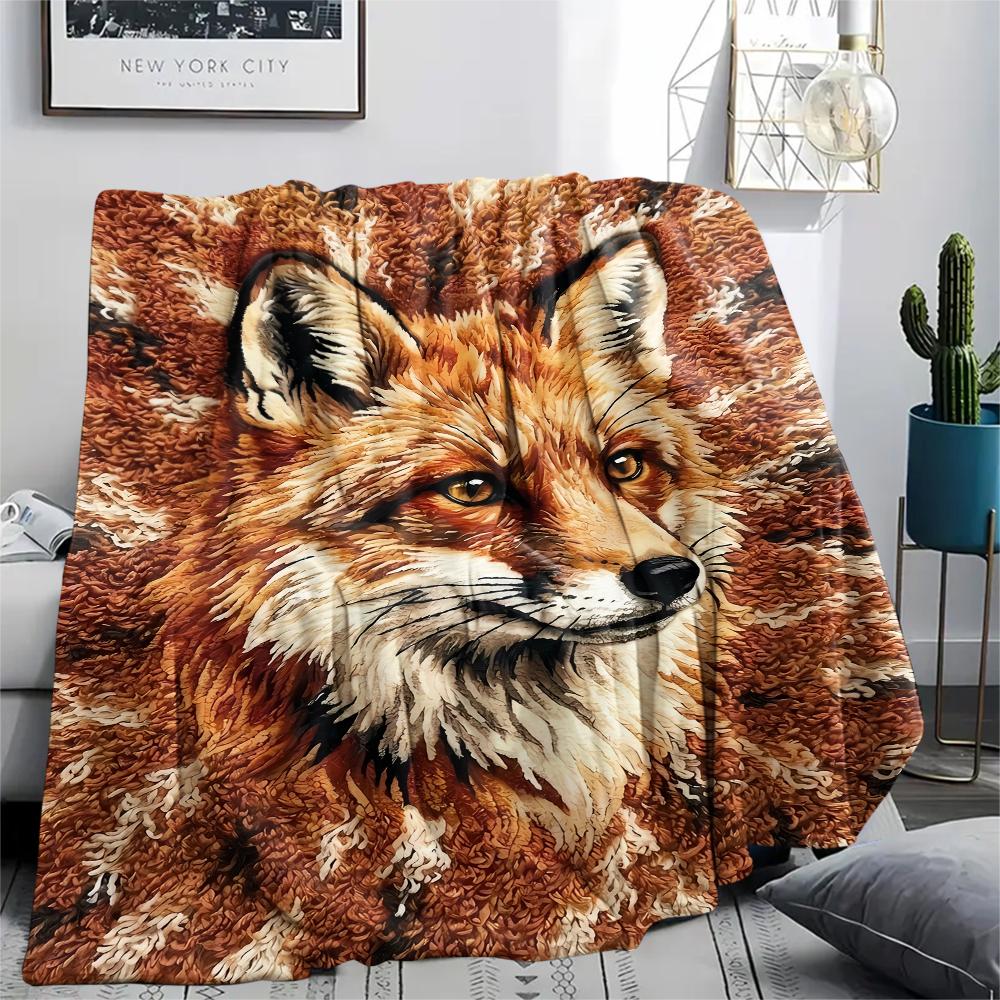 Felt Cat, Kitten, Puppy, Fox Print Flannel Blanket,High Quality Comfortable for All Seasons,Home Decor,Warmth and Comfort,Perfect for Christmas Gifts