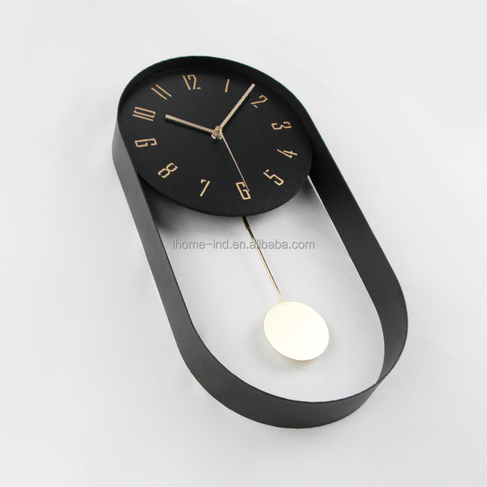 Metal Oval Wall Clock Unique Design Pendulum Decorative Clock Home Living Room Decor