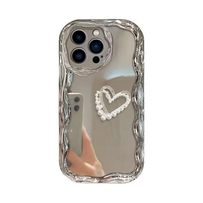 Electroplated Cream Marble Heart iPhone 17 Pro Max Case Compatible with iPhone 15/14