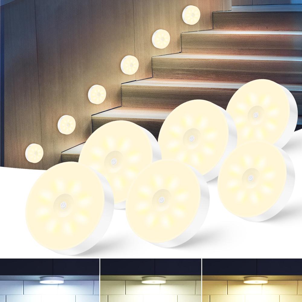 1/3/6pcs Wireless Dimmable LED Night Light for Under Cabinet Lighting, 3 Color Temps Rechargeable Closet Lamp for Wardrobe Stair