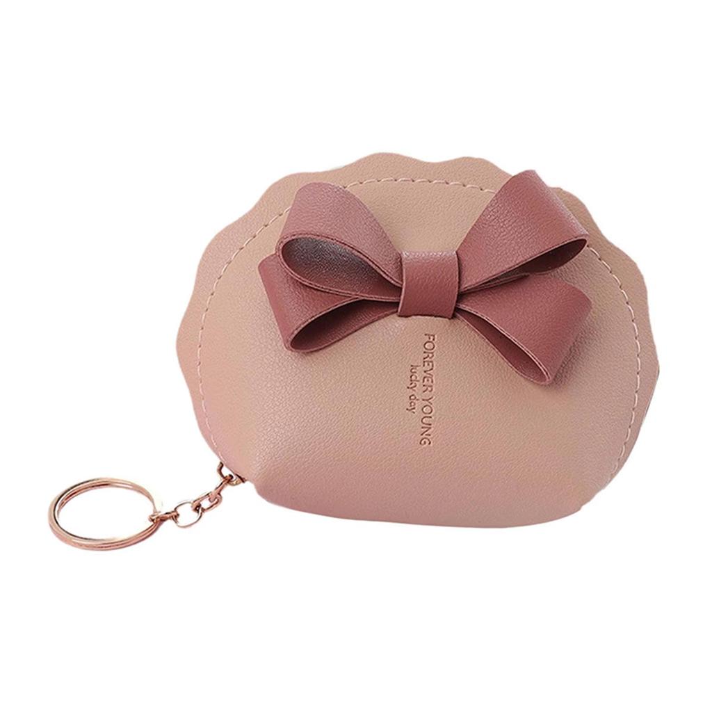 Cute Bow Small Bag Women PU Leather Coin Purses Fashion Zipper Handbag Girls Coin Card Holder for Kids Purses Keychain Wallet