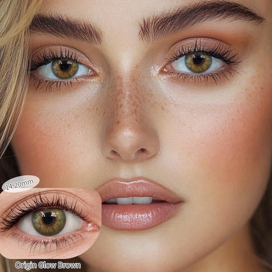 FreshLady 1 Pair 2pc 14.20mm Yearly Disposable Colored Contact Lenses, Natural Brown/Blue/Green Color, Suit for Makeup/daily Live