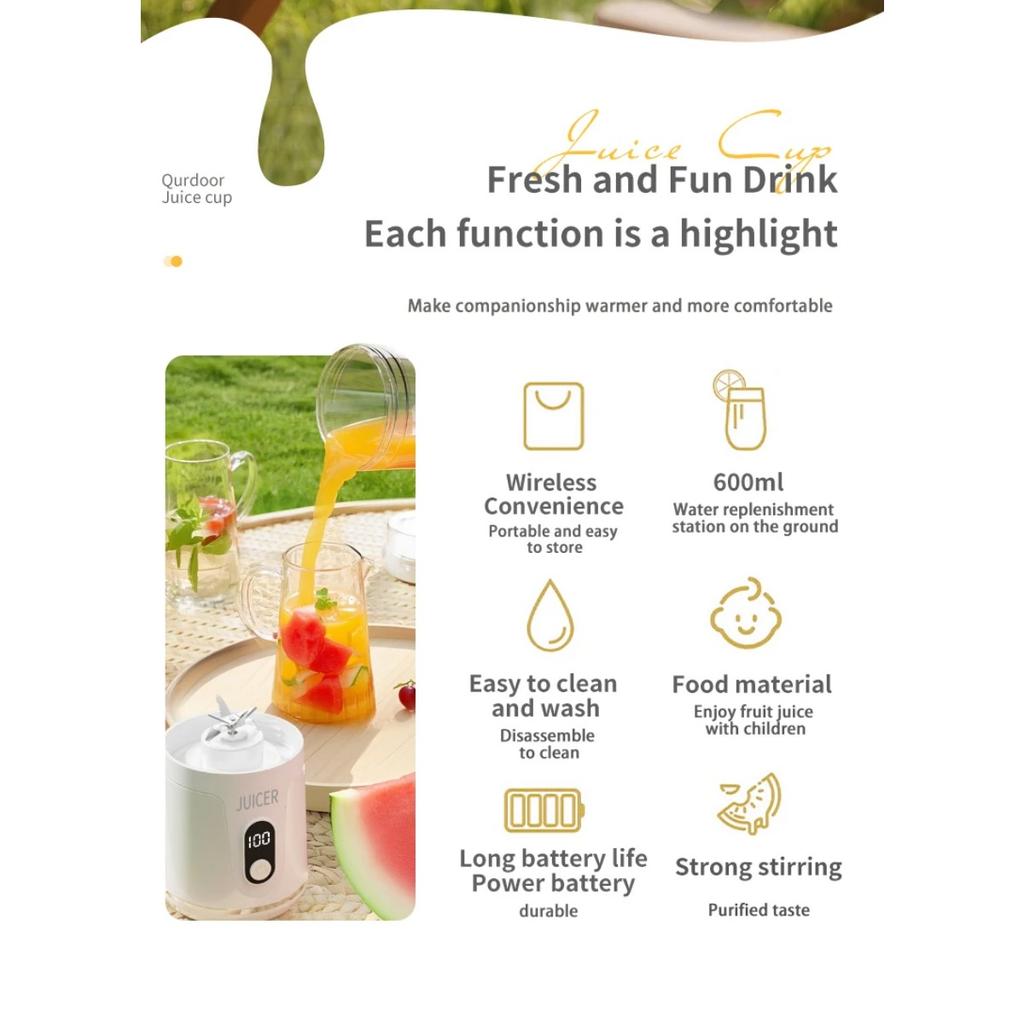 JOYBLISS Portable Blender 600ML Electric Juicer Fruit Mixers 4000mAh USB Rechargeable Smoothie Outdoor Fresh Fruit Blender Personal Juice