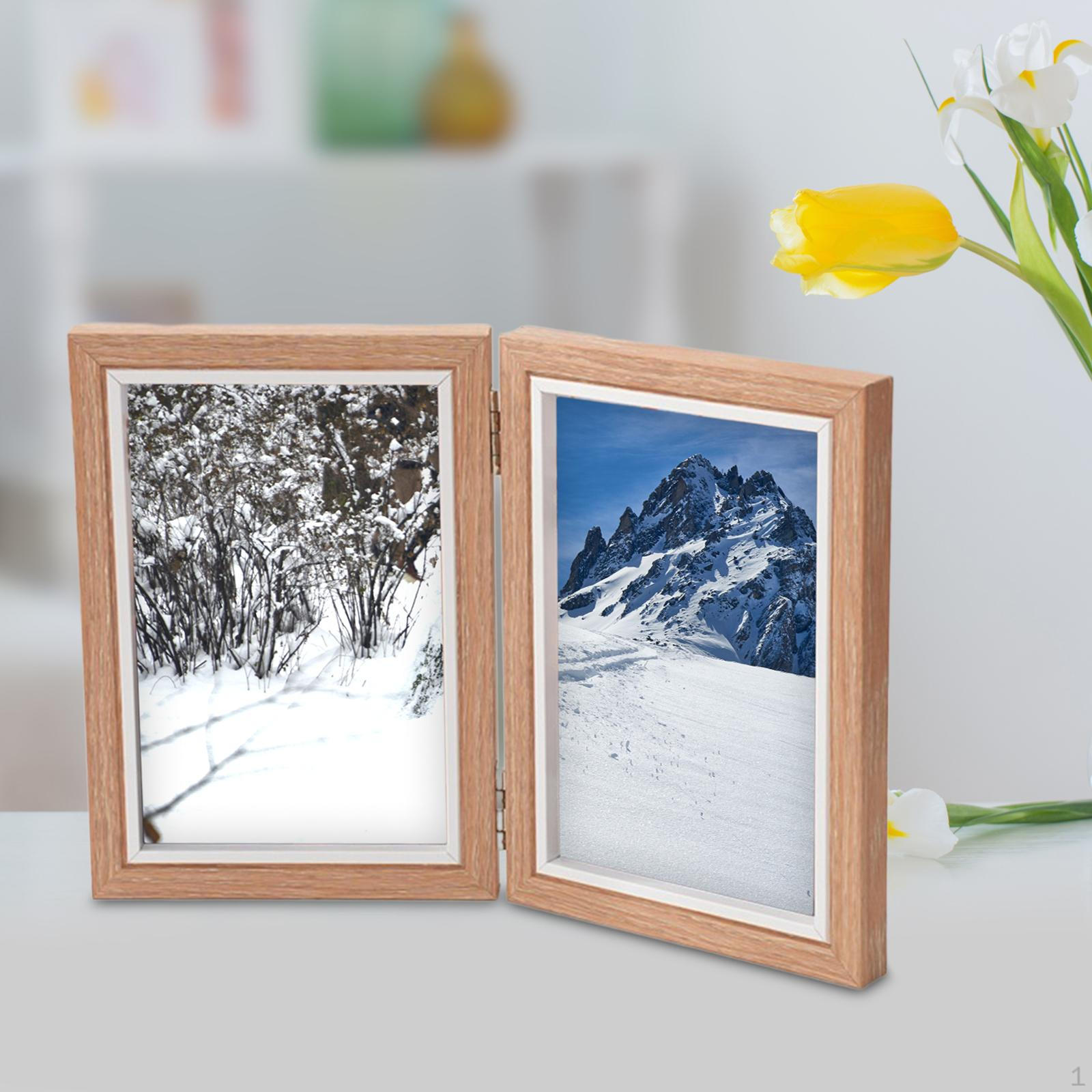 

4x6 Photo Frame for Family Images - Vertical Display Holder Home Brown Double Fold