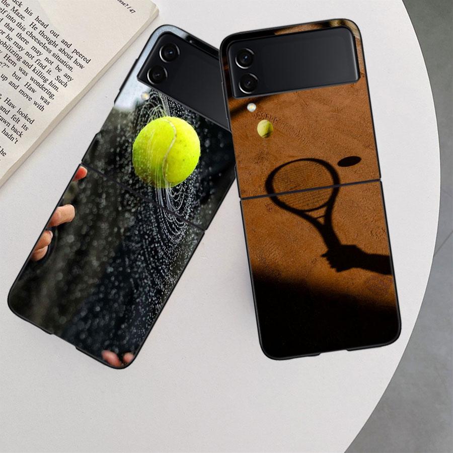 Tennis Racket Tennis Ball Phone Case For Samsung Z Flip 7 6 5G Galaxy Z Flip 5 4 3 Black Hard Cell Cover Luxury PC Shell Coque