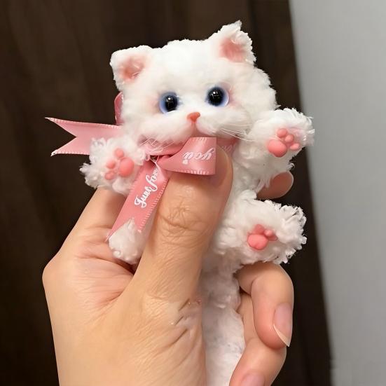 DIY Kitten Keychain Kit Fluffy Cat Plush Toy Craft with Step-by-Step Tutorial Soft Materials Pack for Handmade Bag Charm Cute Gift for Kids Adults