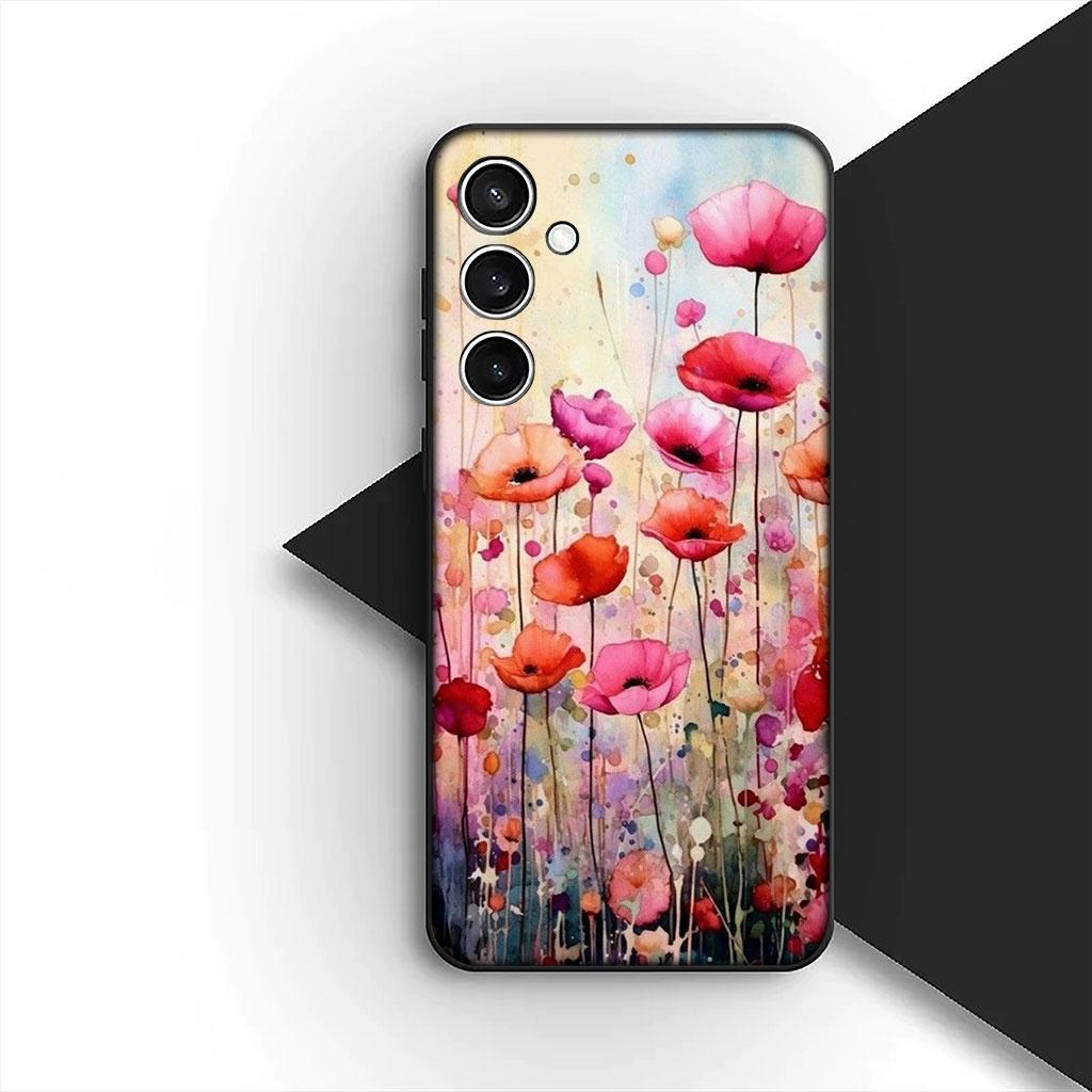 Phone Cover for Samsung Galaxy S25 S24 S23 FE Ultra Plus S7 Edge S25+ S23+ A56 5G Funda Casing Soft Case Poppy Flower Bloom Rose