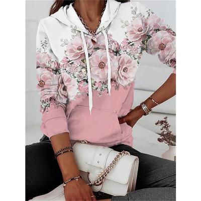 Moletom com Capuz Estampado Moda Casaco Sportwear para Mulheres Moletons com Bolso 3D Pulôveres Femininos de Outono