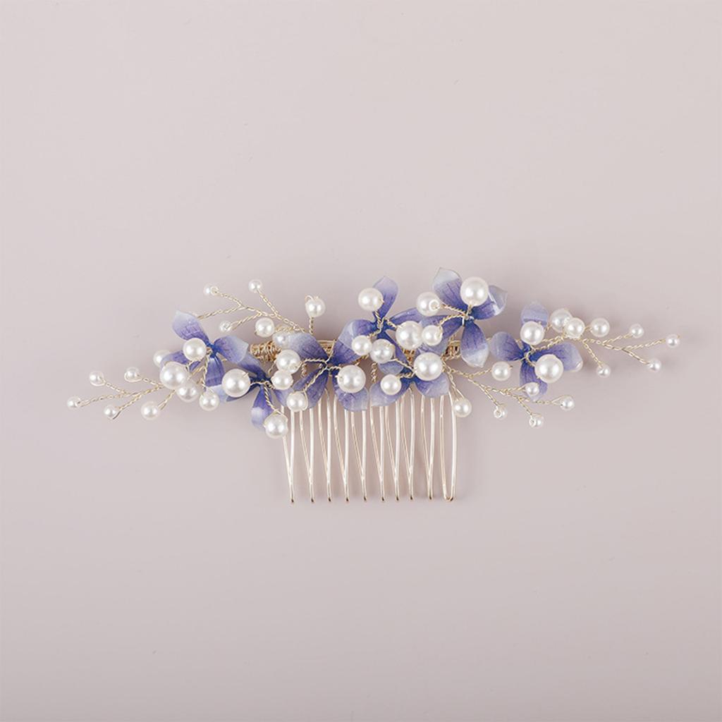 Floral Tiara Hair Comb Wedding Hair Accessoreis For Women Blue Flower Pearl Hairpin Side Pin Girls Party Headwear Charm Jewelry