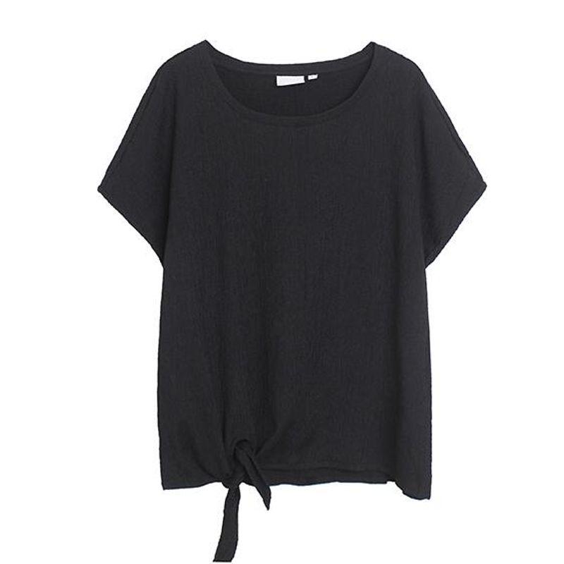

T-shirt Summer New Arrival round Neck Tied Short Sleeve A- line Pullover Short sleeve black S