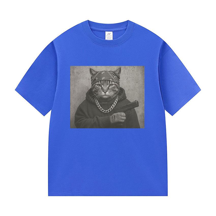 Funny Cat Graphic Print T Shirt Gang Cat Cool Hip Hop Short Sleeve Tshirts Unisexs Vintage High Quality Oversized Cotton Tshirt