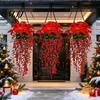 Pendant Bouquet for Window Christmas Poinsettia Hanging Garland, Artificial Silk Flowers with Red Berries Festive Balcony Ornament And Greenery, 85cm