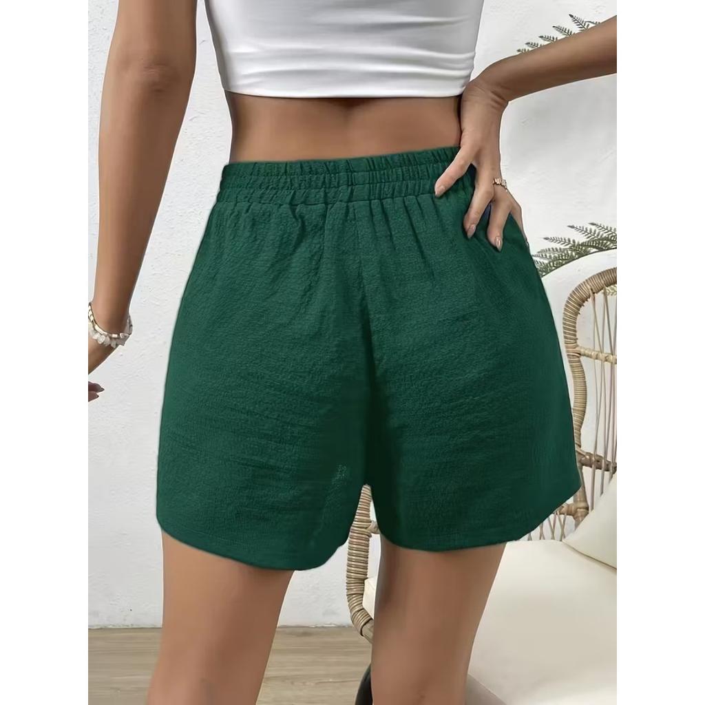 Women's Summer Solid Color Casual Loose Shorts, Elastic Waist Lace-up, Minimalist Fashion Basic Versatile Home Shorts