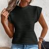 Women Summer Textured Wave Stripe Button Short Sleeve Top Crew Neck Casual Blouse Lightweight Comfortable Fit