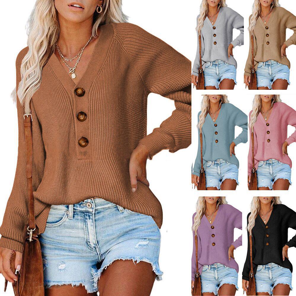 2025 Autumn/Winter Women's V-Neck Button Knit Sweater - European/American Style