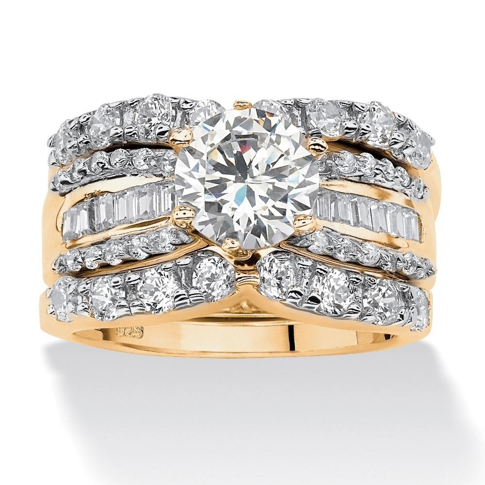 

18k Gold Plated Zirconia Three Stackable Rings Women Engagement Wedding Band Set no. 6