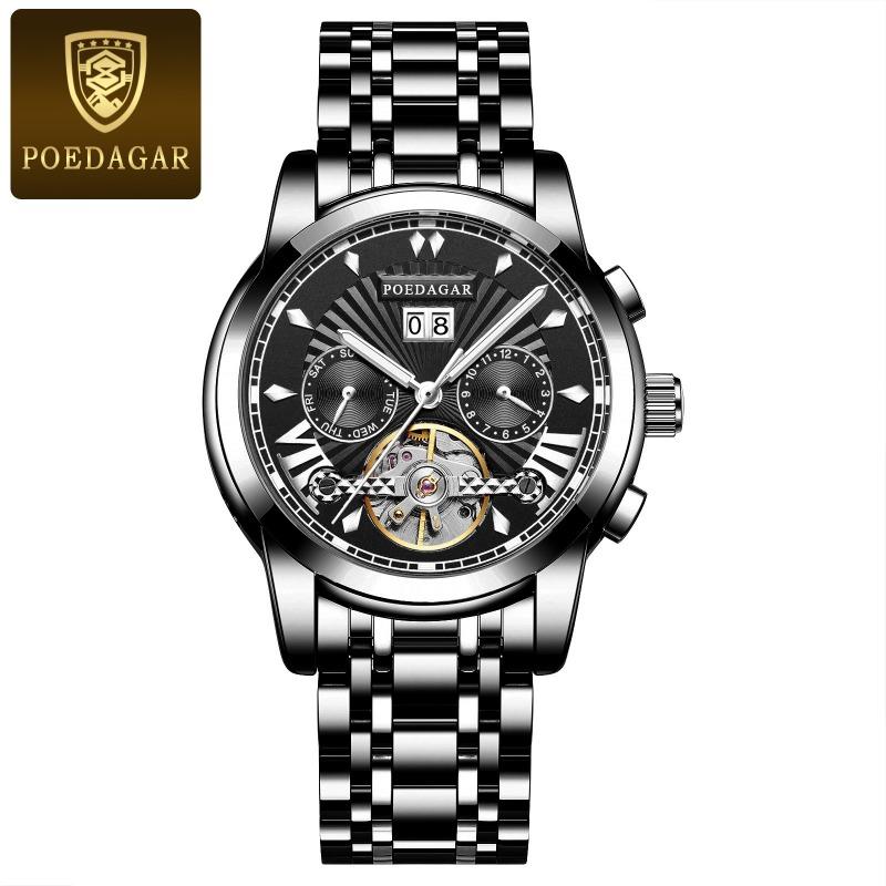 Top Brand Waterproof Multifunctional Men's Automatic Mechanical Watch Hollow Luminous Watch Men's Fine Steel Band Aggressive Men's Watch