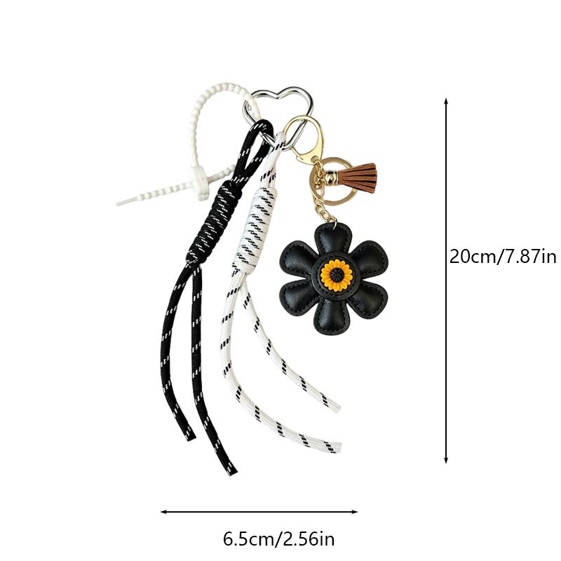 Yogodlns Creative Vintage Flower Heart Keychain Sunflower Decoration PU Pendant Woven Lanyards Bag Ornament Bags