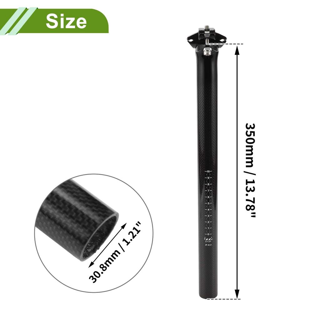 HOPESPANNER Universal 30.8x350mm Carbon Fiber Pattern Gloss Black Bicycle Seatpost Shock Absorbing Bike Saddle Post Seat Tube Carbon Fiber 1 Piece