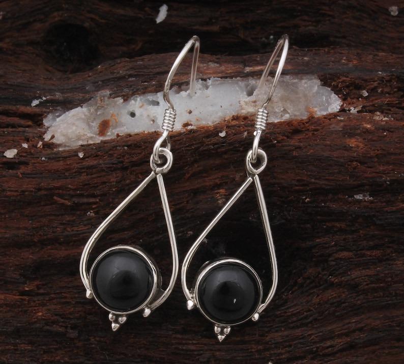 Solid 925 Sterling Silver Black Onyx Gemstone Women Dangle Earrings Long Earrings Gift For Sister