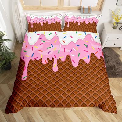 Ice Cream Party Bedding Set,Sweet Dessert Duvet Cover Chocolate Pink White Yellow Comforter Cover Colorful Candy Quilt Cover