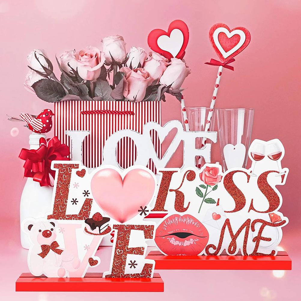 Walentynki Drewniany Dekor Stołu Ozdoby na Biurko Dekoracja Szczęśliwych Walentynek Miłość Drewniana Ozdoba Rękodzielnicza