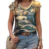 Summer Women's Casual Temperament Retro Printed Pattern V-neck Narrow Sleeved Shirt