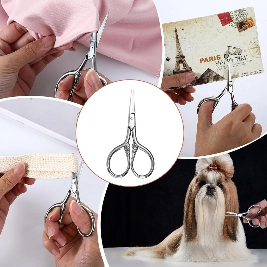 Small Precision Scissors Stainless Steel Facial Grooming Straight Tip Snips Professional Beauty Vintage Eyebrows Clippers Kit with Leather Case for