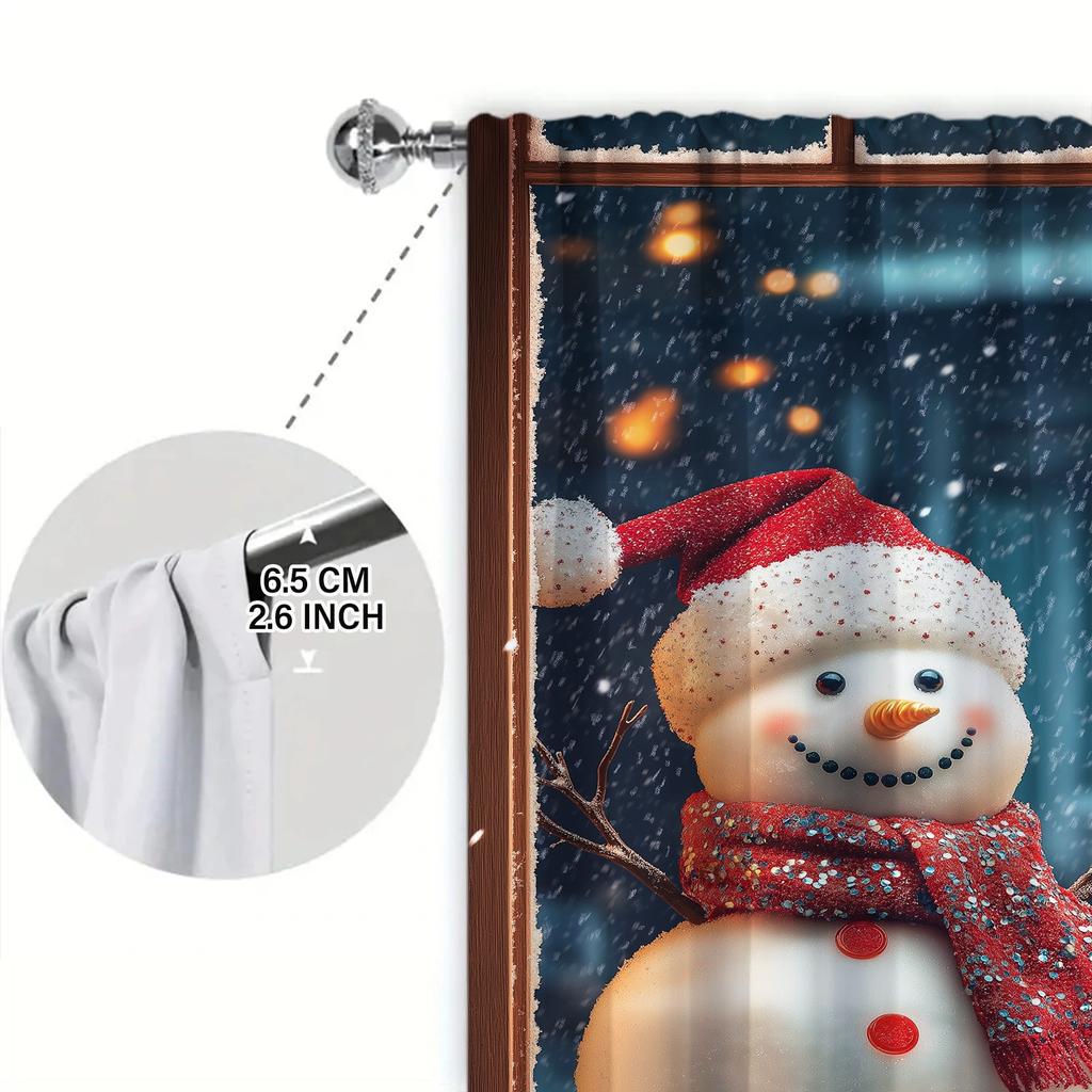 2pcs Christmas Snowman Outside The Window Printed Curtain for Home Decor - Rod Pocket Window Treatment for Bedroom, Office