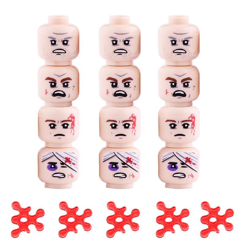 Non-Toxic Ww2 Injured Emotional Face Heads Building Blocks Army Soldiers Figures Zombie Heads Military Weapon Parts Bricks Toy