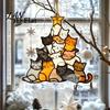Indoor Outdoor Festive Decor Christmas Suncatcher, Stained Glass Style Window Hanging Ornament, Cute Cat Santa Decorative Sun Catcher Gift Claus