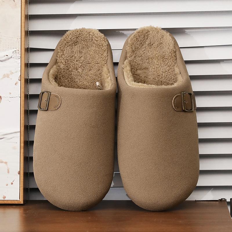 2026 New Unisex Winter Home Slippers Fashion Buckle Design Warm Fleece Lined Non - Slip Indoor Comfort Slippers New Arrival