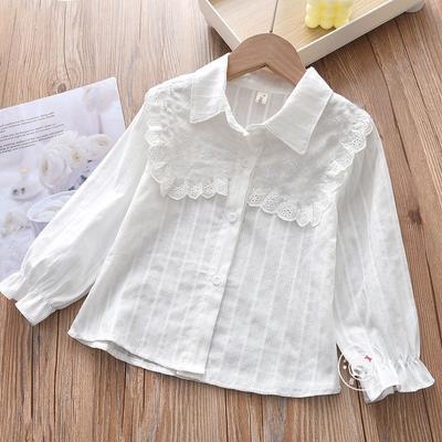 Printemps coton filles Blouses chemise à manches longues solide hauts blancs enfants revers pour vêtements scolaires enfants hauts