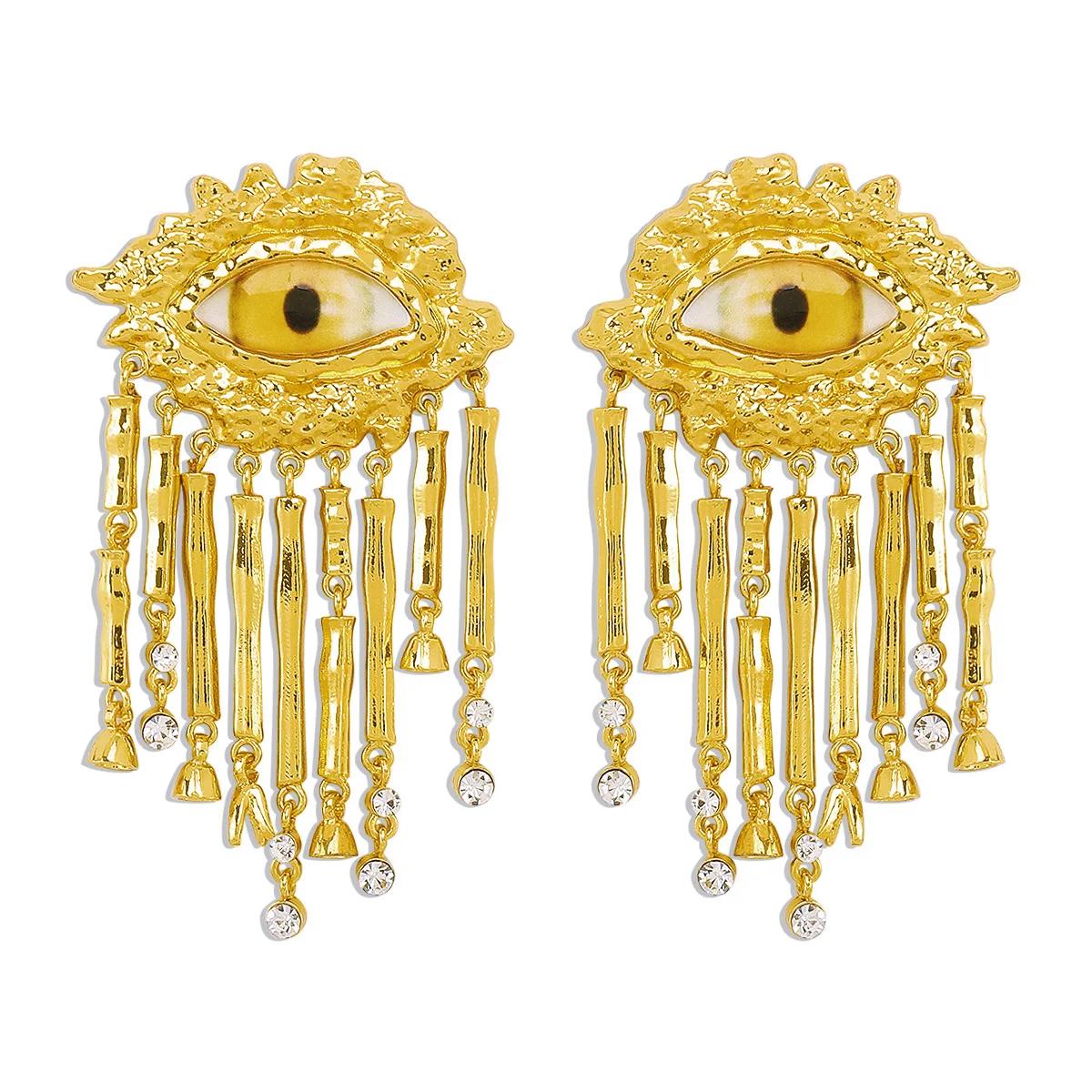 

Bohemia Exaggerated Evil Eyes Long Tassel Drop Dangle Earrings for Women Luxury Gold-plated Stainless Steel Crystal Zircon Gift