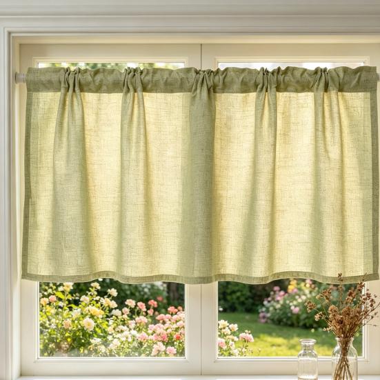 Linen Short Curtain for Kitchen, Semi Sheer Valance for Small Window, Kitchen Curtain for Pantry Door, Farmhouse Cabinet Cover