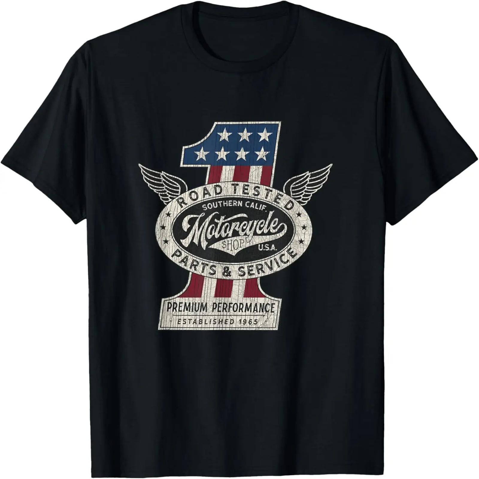 

Футболка мотоциклетного магазина №. 1 Винтажная футболка для байкера с гордостью за США, классическая XXXXXL чёрный
