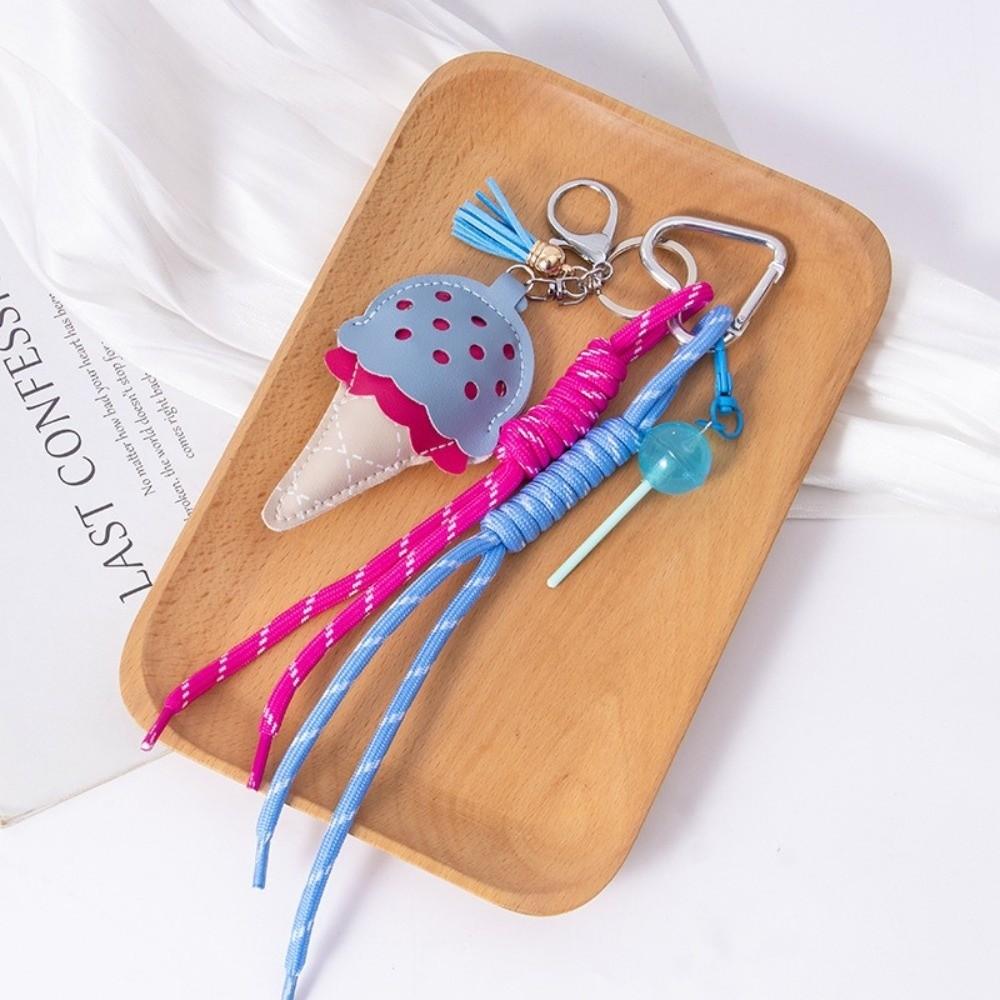 New Ice Cream Car Keychain Mini Lollipop Leather DIY Decoration Colorful Car Key Chains