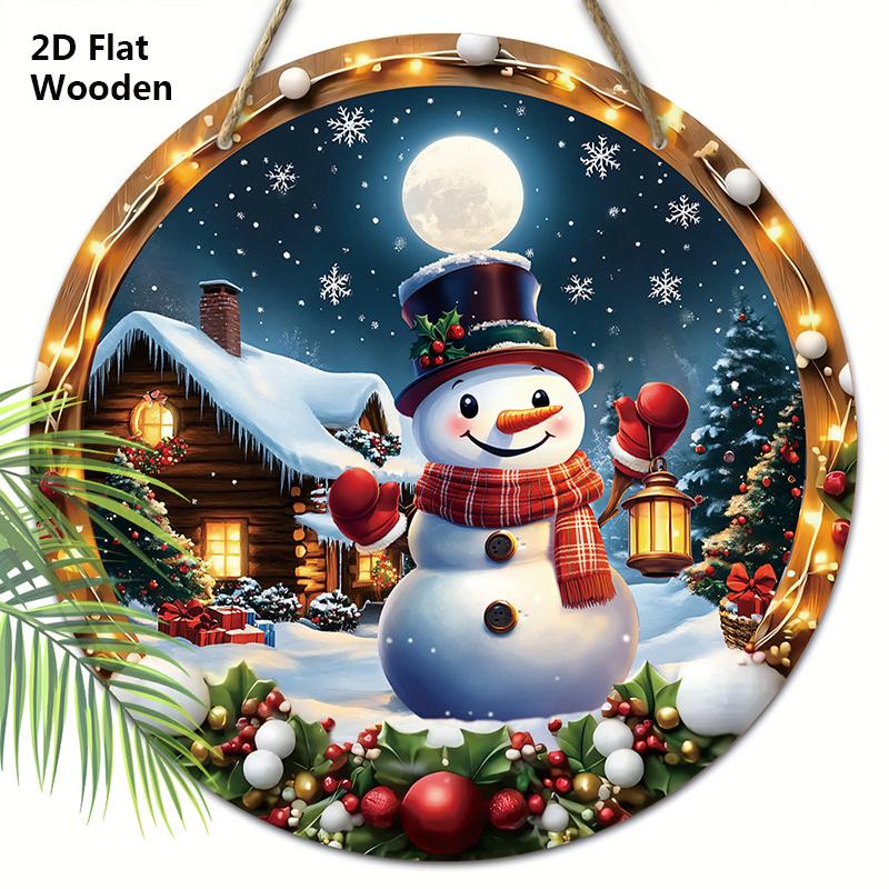 

Очаровательная рождественская деревянная табличка с восхитительным рисунком снеговика и дома, теплая зимняя круглая табличка для декора входной двери, стены, идеальный рождественский декор 20cm/7.87in белый