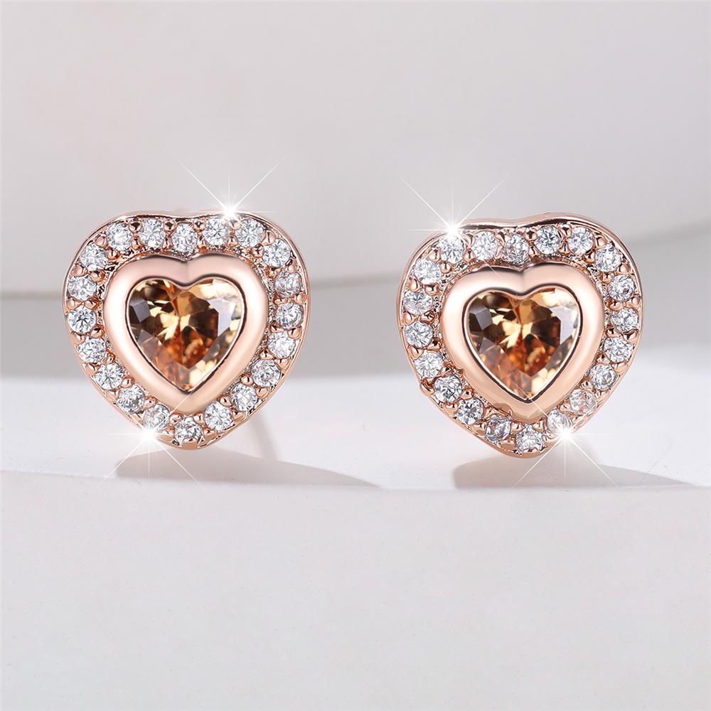 Cute Female Green Black Red Zircon Crystal Stone Stud Earrings Vintage Rose Gold Color Wedding  For Women