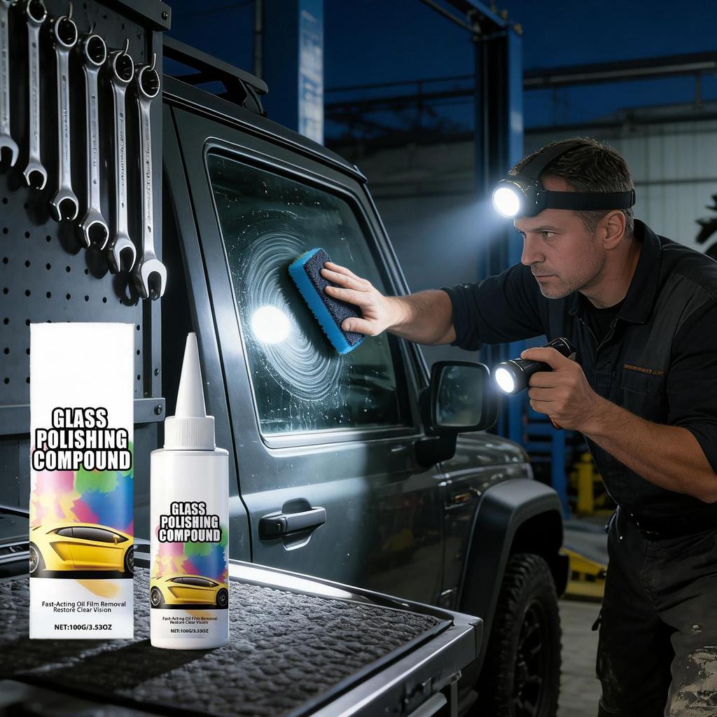100g Glass Polishing Compound Scratch Repair & Oil Film Remover for Windshield, Interior Exterior Mirror Cleaner Auto Detailing