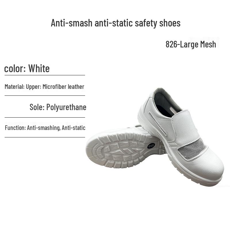 Unisex White Anti-Static Steel Toe Safety Shoes - Anti-Smash, Anti-Puncture, Non-Slip for Dust-Free Workshops Anti-smash Anti-static Open Mesh White; 50