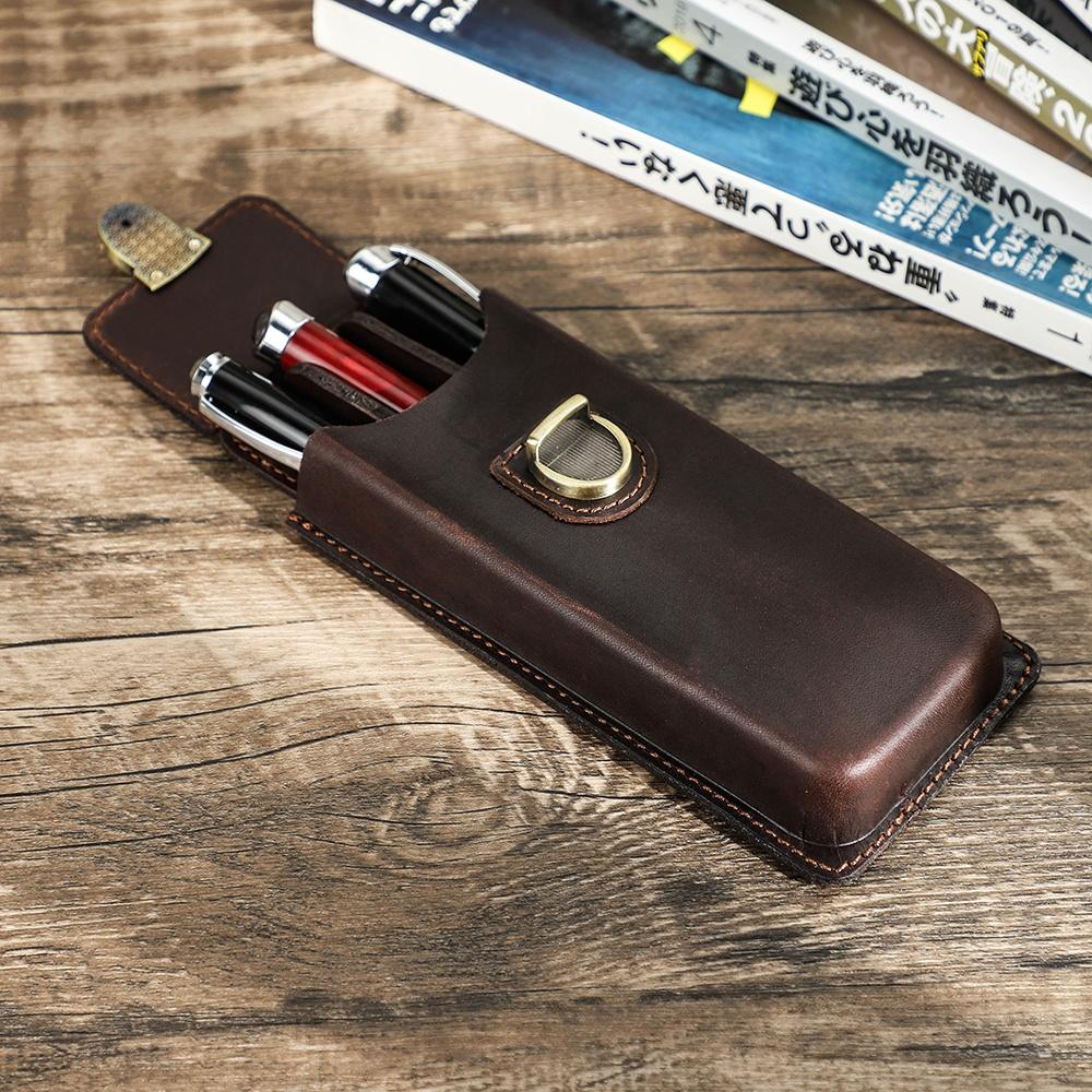 Handgefertigte Leder Stifte Aufbewahrungsbox Tragbar 3-Schlitz Display-Etui für Abnehmbare Füllfederhalter Organizer CF9052