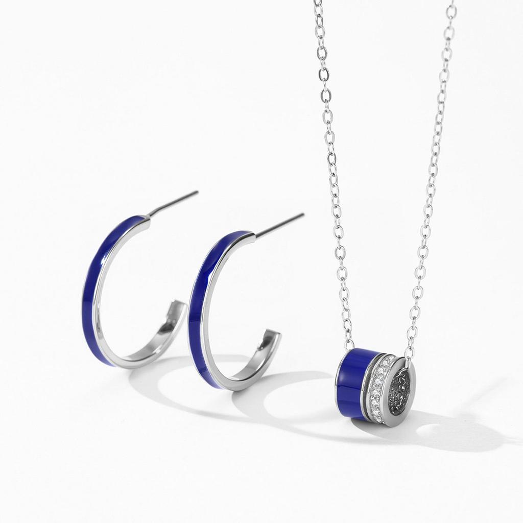 S925 Sterling Silver Elegant Clavicle Chain & Epoxy Stud Earrings Set - Versatile Fashion Jewelry